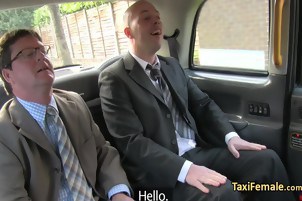 Female taxi driver fucks two guys