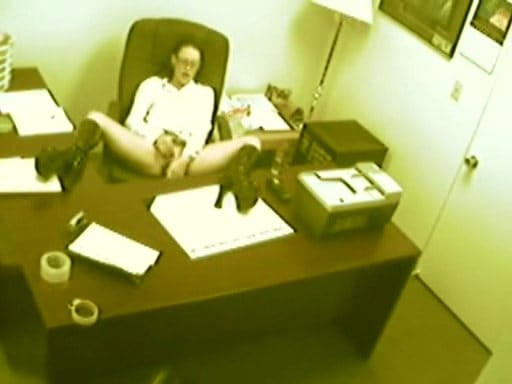 Secretary rubbing slit in the office!
